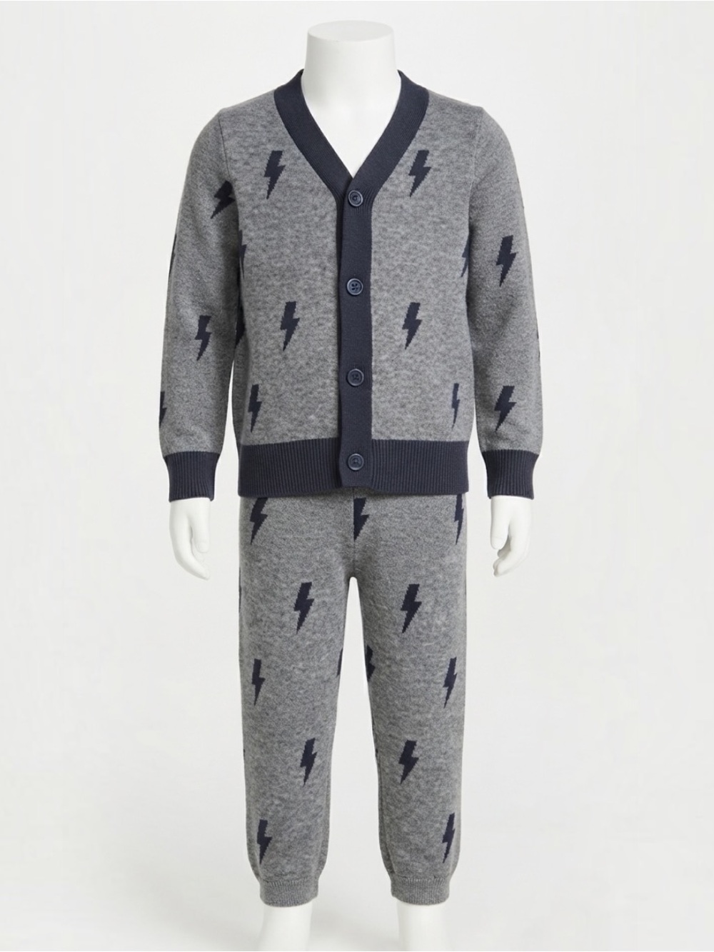 Grayson Mini Toddler Knit Lightning Bolt Cardigan Sweater and Pants Set 3T Gray
